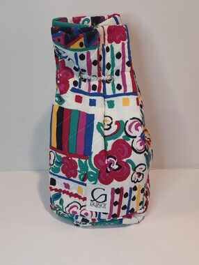 90's Quilted Vibrant Floral Drawstring Insulated Cooler Backpack Lunch Bag